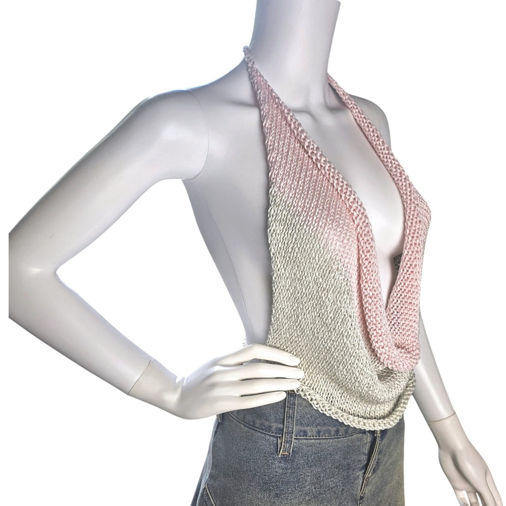 Handmade Knit Halter Top Backless Cowl Neck Crop Top Y2K‎ Festival Fashion - Picture 3 of 8